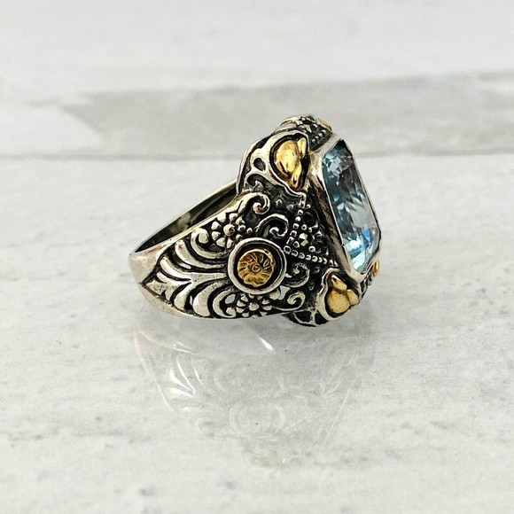 Vintage Sterling Silver 18k Gold Swiss Blue Topaz Statement Ring poss Krementz - Picture 11 of 14